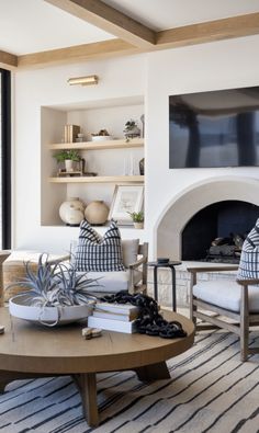 a living room filled with furniture and a fire place