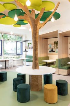 School interior design Modern Daycare Design, School Interior Design, Rocking Bed, Bed Montessori, Education Design Interior, Geometric Shapes Wallpaper, School Library Design, Kindergarten Interior