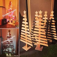 several different types of christmas trees made out of wood