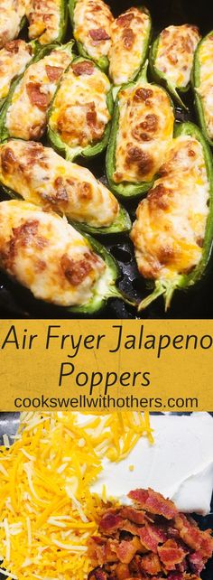 an air fryer jalapeno poppers with cheese and bacon on the side