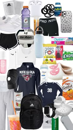 various sports items are arranged in a collage