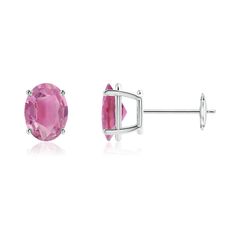 A true visual delight, these oval pink tourmaline stud earrings are designed in 14K white gold. The bright pink tourmalines are prong set and draw the eye with their irresistible radiance. Tourmaline Earrings, Solitaire Studs, Pink Tourmaline, Bright Pink, Prong Setting, Tourmaline, Platinum, 18k Gold, White Gold