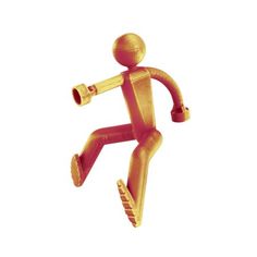 a gold colored figure is running with his arms and legs spread out to the side