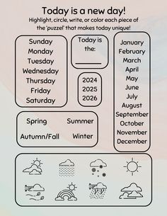 a weather map for the upcoming year with different types of clouds and sun on it