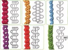 the steps to crochet are shown in different colors