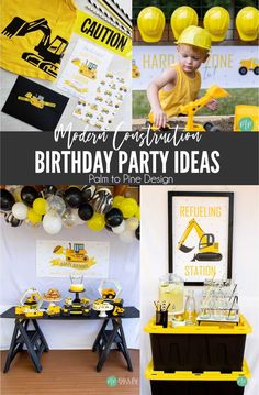 construction themed birthday party with yellow and black decorations