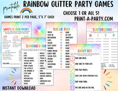 rainbow glitter party games for kids and adults