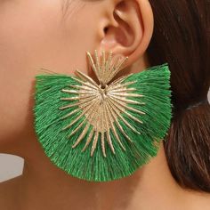 Nwt. Lightweight. Green Feathered Earrings, Affordable Handmade Earrings For Festivals, Parrot Green Earrings, Textile Earrings Boho, Green Tassel Earrings, African Earrings, Tassels Decor, Geometric Heart, Bohemian Accessories