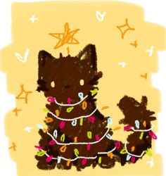 a drawing of a cat sitting on top of a christmas tree