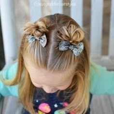 Front messy buns Girls hairstyle by joyce Toddler Hair Styles, Easy Toddler Hairstyles, Girls Hairdos, Childrens Hairstyles, Toddler Dance, Girls Hair Styles, Girly Hair, Dance Hair