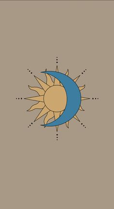 an image of the sun and moon with dots on it's side, in blue and brown