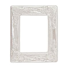 a white square frame with an ornate design on the front and bottom, set against a white background