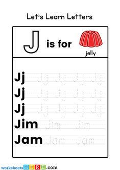 a letter j is for jelly worksheet with the letters j and j on it