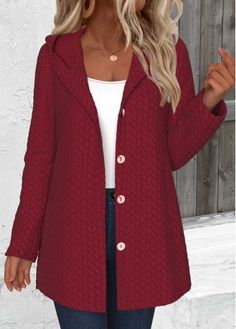 Color:Wine Red;Size:M;Size:L;Size:XL;Size:XXL;Package Contents:1 X Hoodie;Occasion:Other;Style:Bohemian; Casual Red Knit Outerwear, Red Hooded Sweater For Fall, Red Hooded Fall Sweater, Red Hooded Fall Cardigan, Red Coats, Elegant Dresses Plus Size, Swimwear Suits, Black Swimwear, Red Long Sleeve