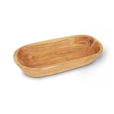 an oval wooden tray on a white background