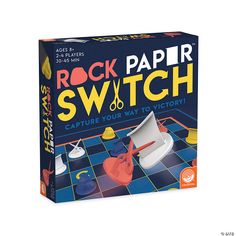 the rock paper switch board game is in its original box and it's ready to be played