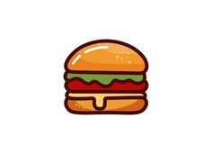 a hamburger with cheese, lettuce and tomato on the bun is shown in this simple