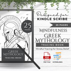 the book cover for mindful greek mythology, featuring an image of a man with his head