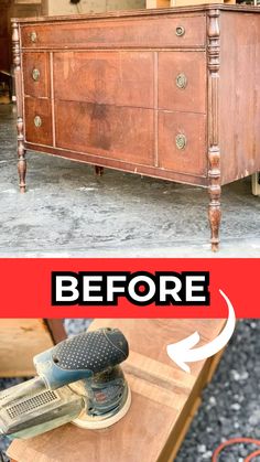 before and after photos of an old dresser