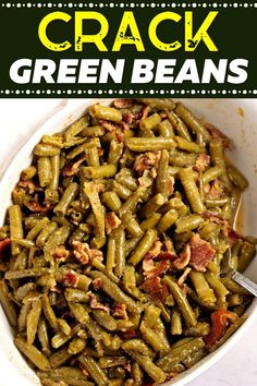 Crack green beans are as addictive as they sound! With bacon, brown sugar, garlic, and soy sauce, these beans are the perfect combo of sweet and savory. Southern Green Bean Recipes, Green Beans Easy, Cracked Green Beans, Southern Green Beans, Green Beans Side, Beans In Crockpot, Green Beans Side Dish, Southern Greens, Side Salads