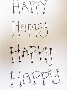 the happy new year is written in black ink on a white paper with stars and sparkles