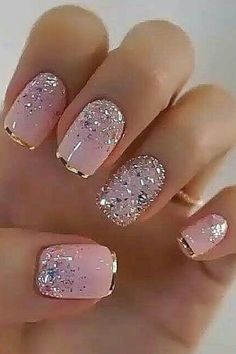 Fancy Nails Designs, Homecoming Nails Acrylic, Glitter Gel Nails, Nail Designs Glitter, Pink Acrylic Nails, Short Hairstyle, Homecoming Nails, Fancy Nails