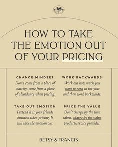 an advertisement with the words how to take the emotion out of your pricing on it