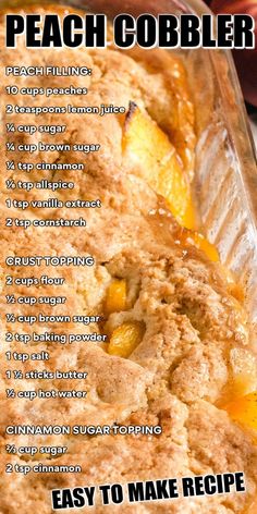 the recipe for peach cobbler is shown here