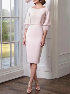 Elegant Plain Boat Neck Regular Fit Dress | stylewe Plain Midi Dress, Red Green Dress, Cheap Cocktail Dresses, Cocktail Dresses Online, A Line Cocktail Dress, Three Quarter Sleeve Dresses, Elegant Midi Dresses, Mother Of Groom Dresses, Dresses Formal Elegant