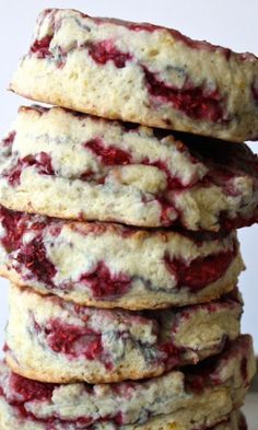 a stack of strawberry shortbreads sitting on top of a table