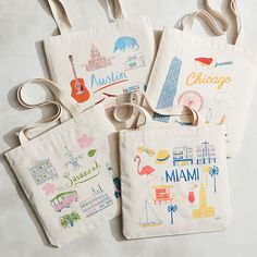 Brooklyn artist Claudia Pearson has illustrated everything from children's books to New Yorker pages. Here, she's designed a quirky tote bag based on her drawings of landmarks and cultural icons in cities around the United States. Created by Claudia Pearson. Learn more. 13"w x 14"h. 100% cotton canvas. Designed in Brooklyn, NY. Sewn and screen printed in Michigan. Your purchase of LOCAL items helps support small businesses right in your own backyard. Learn more. Canvas Wine Bag, City Tote Bag, City Backpack, Diy Upcycling, Wine Tote, Cute Tote Bags, Wine Bag, Eco Bag, Travel Tote