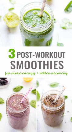 three post - workout smoothies in mason jars