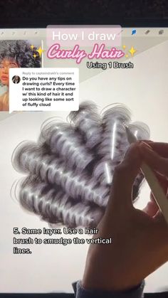 someone is cutting their hair with scissors on the computer screen that shows how to draw curly hair