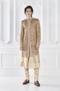 Olive Gold Embroidered Sherwani Set Manish Malhotra Bridal, Embroidered Sherwani, Manish Malhotra, Contemporary Chic, Manish, Bridal Couture, Global Fashion, Indian Outfits, Ready To Wear