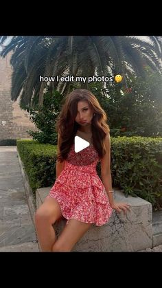 a woman sitting on top of a stone wall next to a palm tree and text that reads, how i left my photos