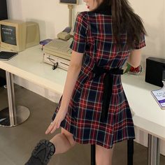 This plaid mini dress has a wide collar, button front closure, tie back, and retro a-line cut Size: • S: Bust: 80cm/ 31.5 in, Length: 85cm/ 33.5 in, Sleeves: 18cm/ 7.1 in• M: Bust: 84cm/ 33.1 in, Length: 86cm/ 33.9 in, Sleeves: 19cm/ 7.5 in• L: Bust: 88cm/ 34.6 in, Length: 87cm/ 34.3 in, Sleeves: 20cm/ 7.9 inMaterial: Cotton, Polyester Cheap Cute Plaid Dress For Summer, Plaid Dress Patterns, Cheap Plaid Dresses For Winter, Cheap Casual Plaid Dresses, Cheap Plaid Long Sleeve Dresses, Cheap Cute Plaid Summer Dress, Cheap Plaid Dresses With Short Sleeves, Cheap Plaid Spring Dresses, Cheap Lined Plaid Mini Dress