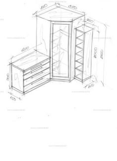 a drawing of an armoire with drawers and shelves