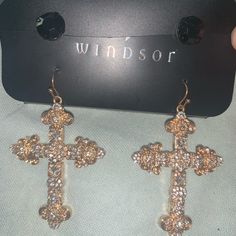 Black Studs And Cross Earrings. Never Worn. Cross Gold Earrings, Jewelry Placement, Crucifix Earrings, Shiny Earrings, Black Studs, Gala Outfit, Black Stud, Jewelry Lookbook, Cross Earrings