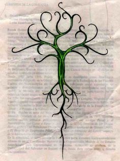 a drawing of a tree on top of a piece of paper with writing underneath it