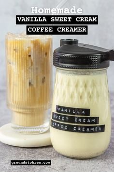 Easy Vanilla Sweet Cream Coffee Creamer recipe that has just 5 ingredients and takes less than 10 minutes to make. This homemade vanilla flavored coffee creamer is made with real heavy cream and milk and is a delicious alternative to store-bought sweet cream creamer. You're going to love it splashed in coffee or espresso. Vanilla Bean Coffee Creamer, Homemade French Vanilla Creamer, Homemade Sweet Cream Coffee Creamer, Javy Recipes, Sweet Cream Coffee Creamer Recipe, Homemade French Vanilla Coffee Creamer, Homemade Vanilla Creamer, Homemade Vanilla Coffee Creamer, Sweet Cream Coffee Creamer