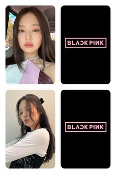 three different pictures of a woman with long dark hair and wearing a black pink tie