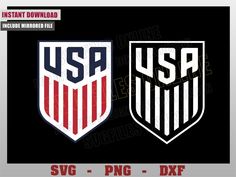 two usa and dxf shield emblems on black with red, white and blue stripes