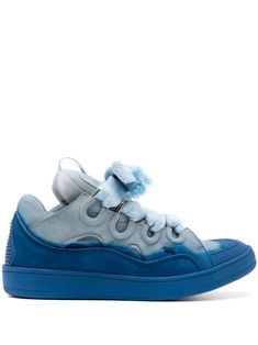 blue calf leather panelled design spray-paint effect perforated toebox logo-debossed tongue round toe pull-tab at the tongue branded leather insole flat rubber sole front lace-up fastening Lanvin Curb Sneakers, Lanvin Sneakers, Birthday Items, Balenciaga Track, Fish Tanks, Baby Sneakers, Swag Shoes, Fit Ideas, Sneakers Blue