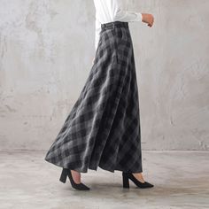 "This winter wool skirt is a classic piece of tailoring that will see you through rain or shine. It is cut with a flattering flared skirt to give you a wonderful shape. The winter skirt is perfect classic styling and ends at the ankle. This is a versatile skirt that you'll wear again and again. DETAILS: * More colors available https://etsy.me/2WgHgmy * 30% wool, 30% fiber, 40% polyester * fully satiny liner * Two side pockets * Right zip closure * has belt loops to keep everything in place AND * Classic High Waist Skirt For Fall, Classic High-waist Skirt For Fall, Winter Full-length Pleated Skirt, Elegant Plaid Skirt, Fitted Wool Full Maxi Skirt, Wool Pleated Long Skirt, Plaid A-line Skirt With Lining, Winter Full Length Lined Skirt, Full Length Lined Skirt For Winter