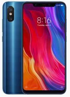 the redmi note 8 lite is shown in blue, with an image of colorful swirl