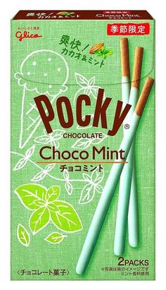 two packs of chocolate mint flavored pocky sticks