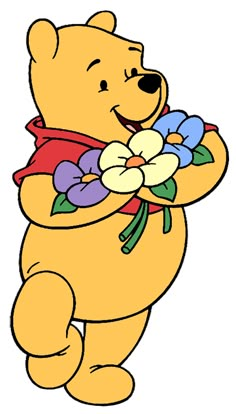 winnie the pooh holding flowers in her hands