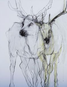 a drawing of two deer standing next to each other