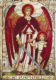 St Raphael Archangel, Michael Gabriel, Seven Archangels, Stain Glass Window Art, St Raphael, Archangel Raphael, Glass Window Art