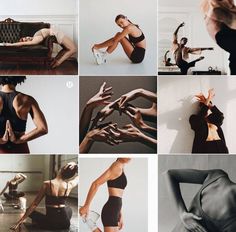 a collage of photos showing different poses and body shapes, including a woman in black bra